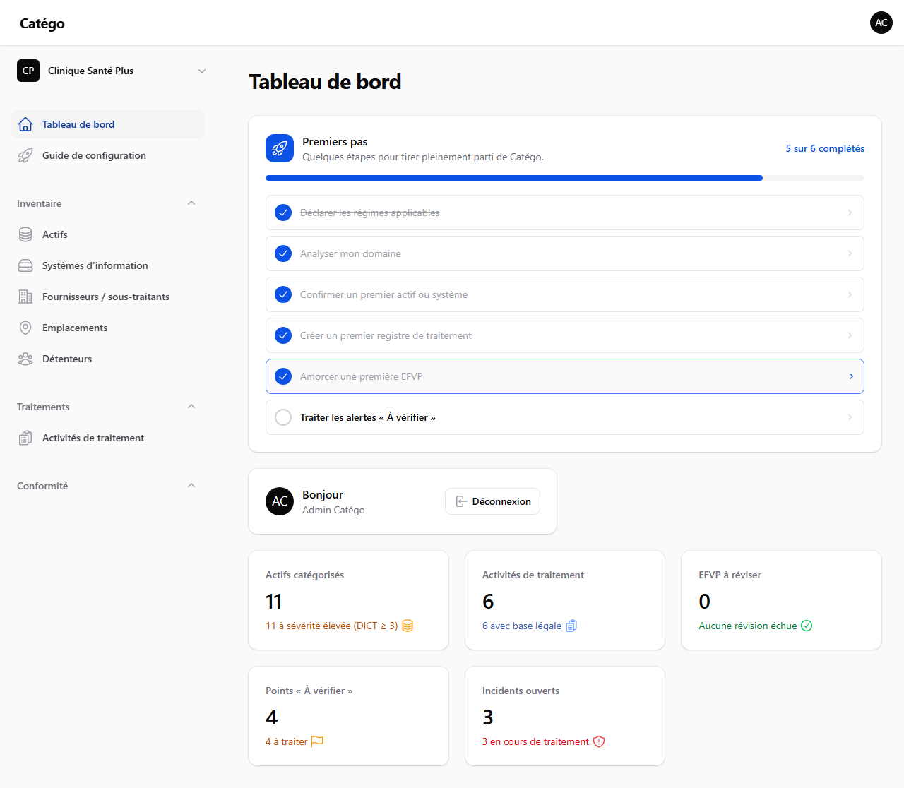 Preview of the Catégo app: list of information assets
